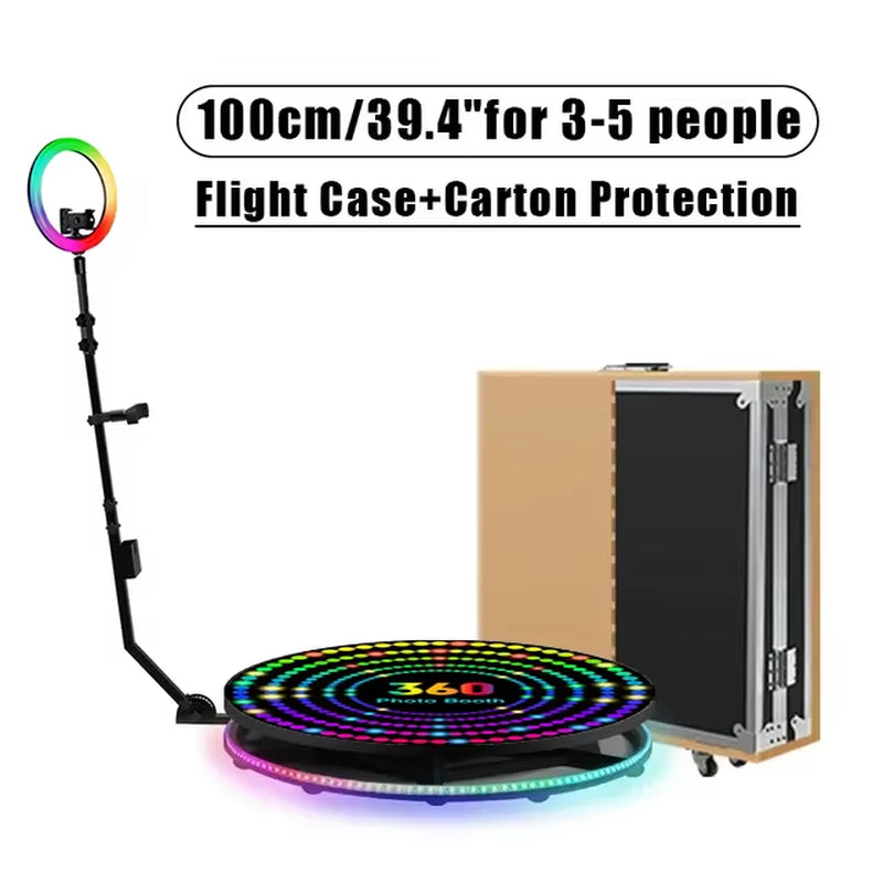 Portable 360 Photo Booth Automatic Rotating Selfie 360 Camera Photobooth with Flight Case Packing for Wedding Party Events