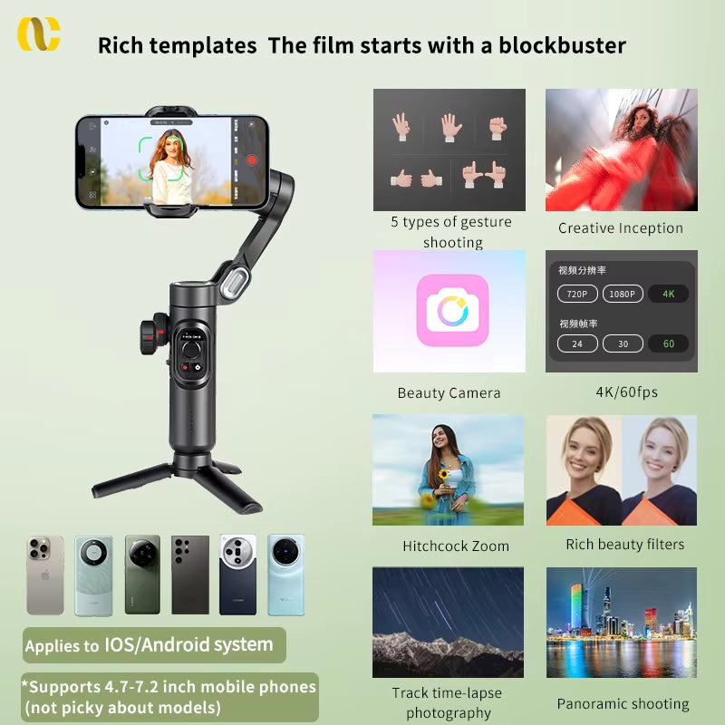 AOCHUAN Smart XE 3-Axis Handheld Gimbal Stabilizer for Smartphone Iphone Android Face Tracking Tiktok Vlog Live Streaming