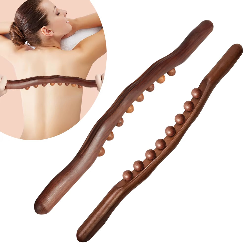 8 Beads Carbonized Beech Wood Massage Stick Household Health Care Dredging Meridians Scraping for Shoulders Neck Waist Back