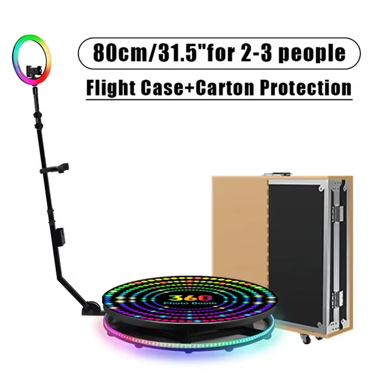 Portable 360 Photo Booth Automatic Rotating Selfie 360 Camera Photobooth with Flight Case Packing for Wedding Party Events