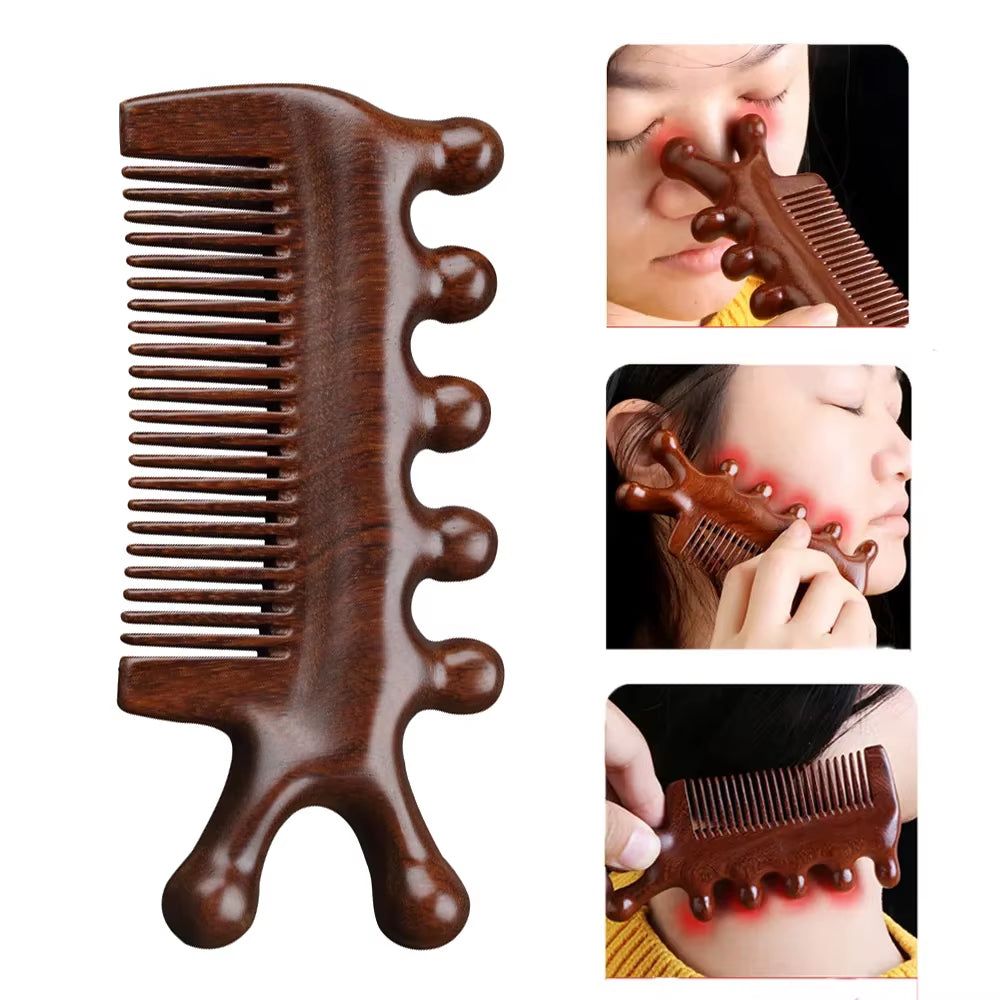 Meridian Massage Comb Sandalwood Head Meridian Scalp Massager Body Guasha Tool Anti-Static Comb Eye Shoulder Neck Massager