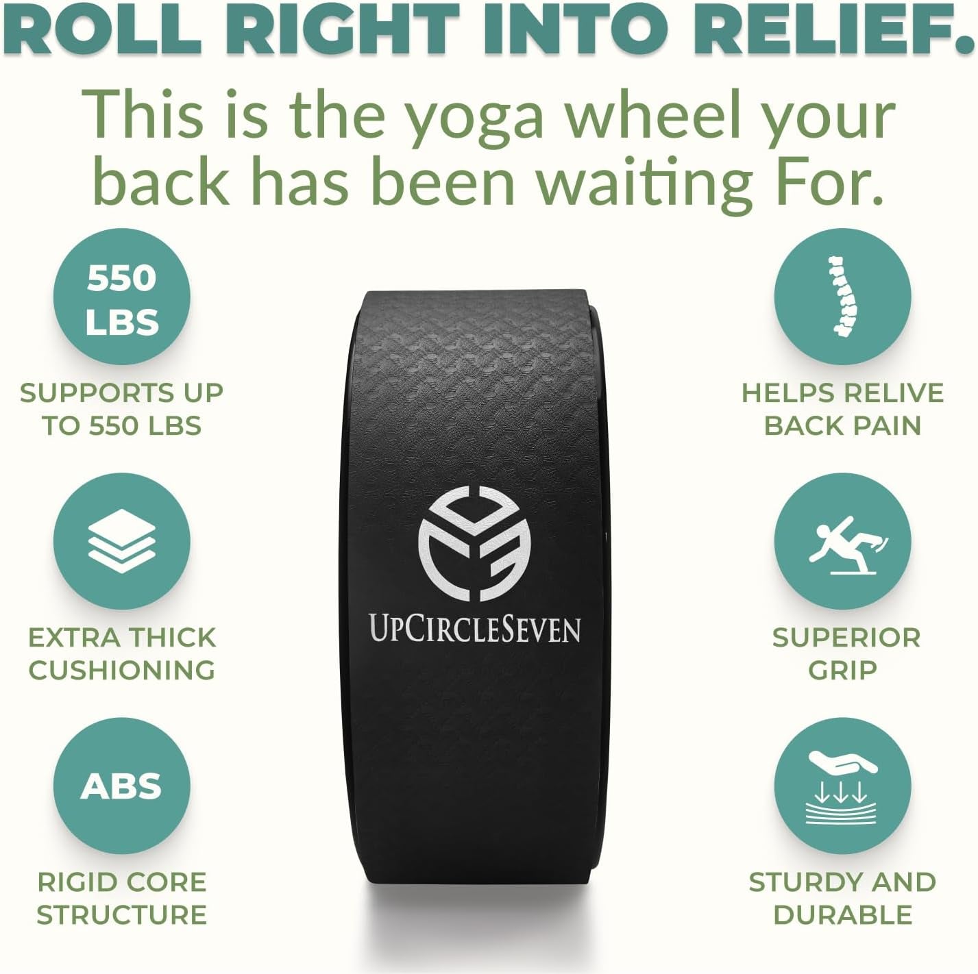 Upcircleseven Back Roller & Yoga Wheel - Relieve Lower & Upper Back Pain & Stiffness - Therapeutically Stretch, Mobilize & Decompress Your Spine - Increase Mobility, Flexibility & Alignment