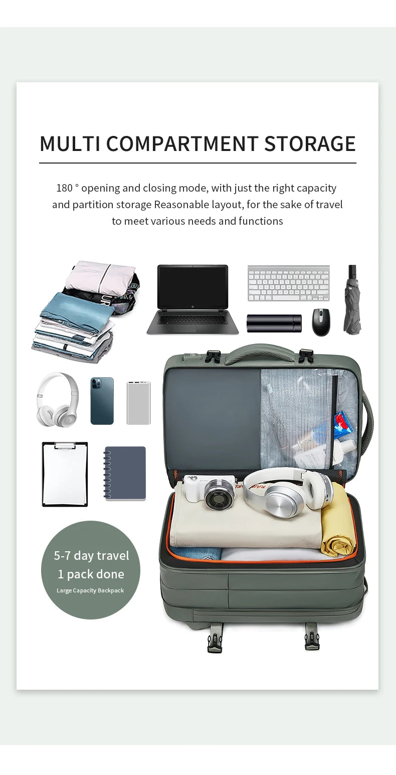 Travel Backpack For Men Expanded 39L hiking Business Laptop Backpack For Women USB charging 17 inch waterproof school Backpack