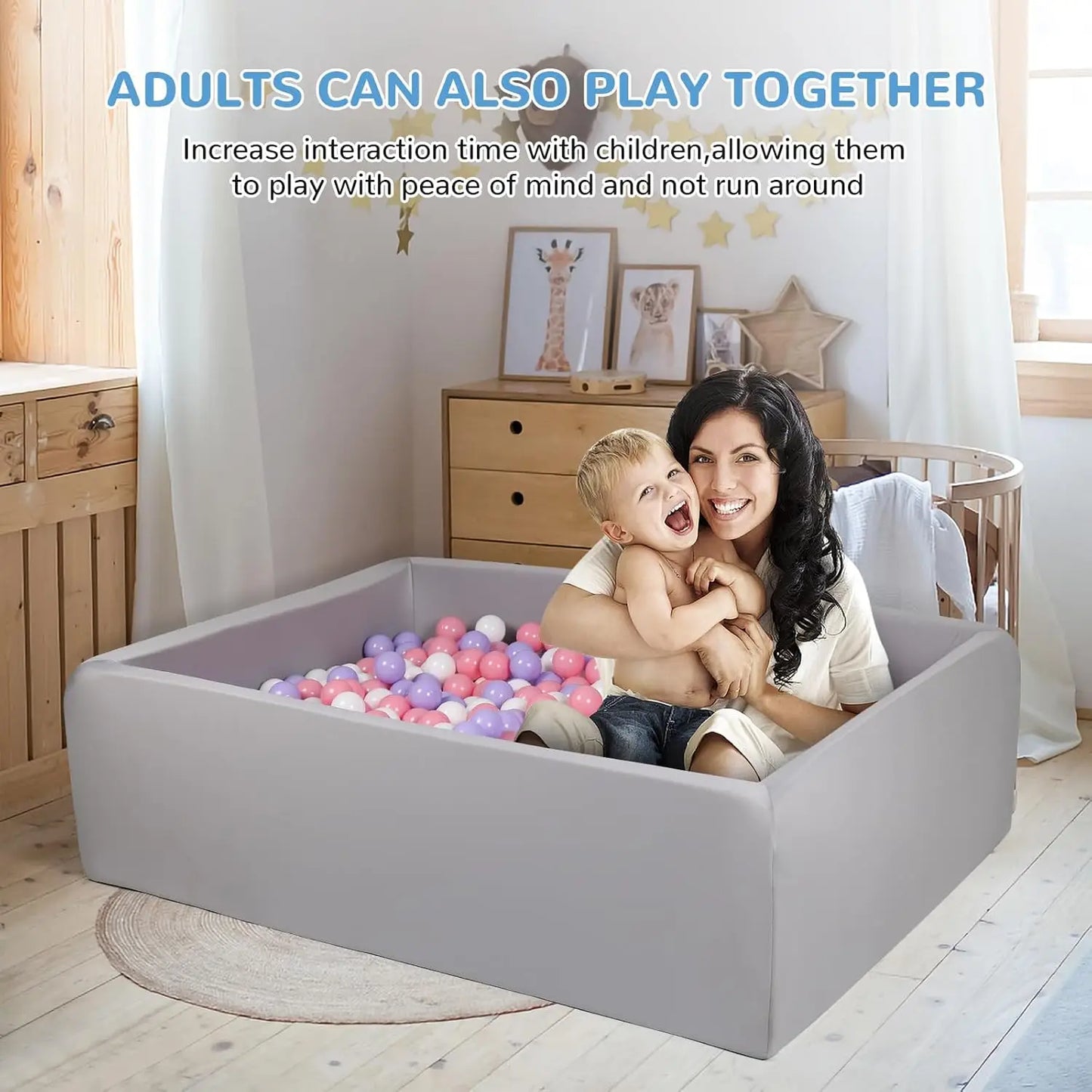 Foam Ball Pit for Children Toddlers, 47 Inch Rectangle Kids Ball Pool, Soft Ball Pit Large Size, Ideal Gift for Children Indoor