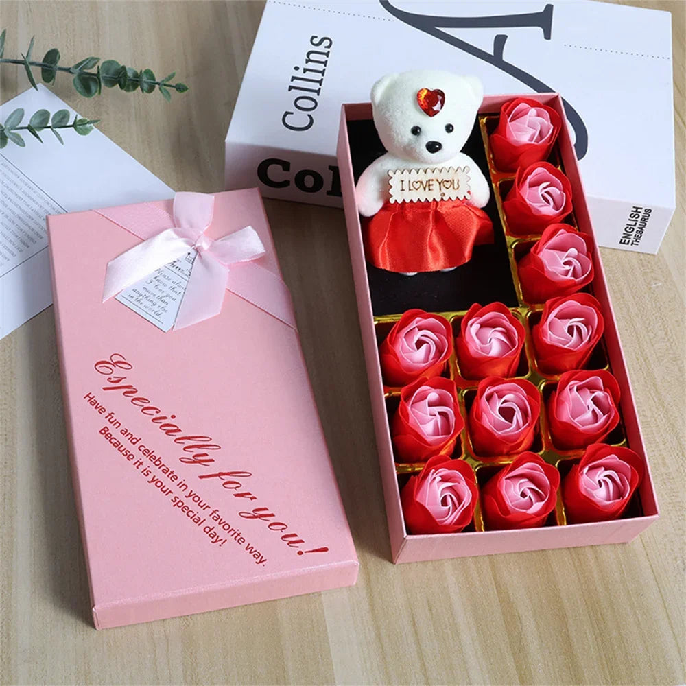 Bear Soap Rose Bouquet Gift Box Romantic Valentines Day Mother Day Gift Wedding Birthday Flower Room Decor Home Party Supplies