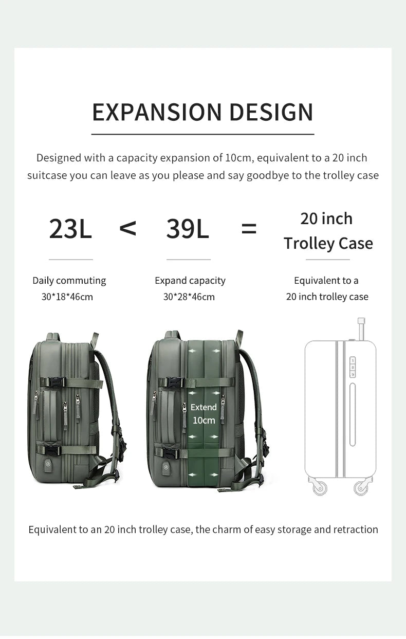 Travel Backpack For Men Expanded 39L hiking Business Laptop Backpack For Women USB charging 17 inch waterproof school Backpack
