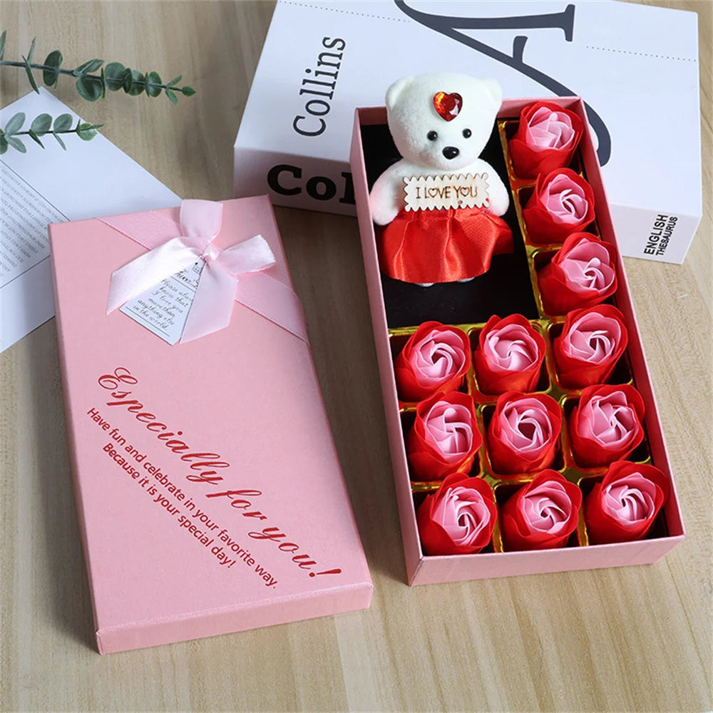 Bear Soap Rose Bouquet Gift Box Romantic Valentines Day Mother Day Gift Wedding Birthday Flower Room Decor Home Party Supplies