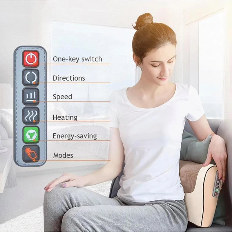 Back Neck Massager Infrared Heating Electric Shoulder Foot Massage Pillow Deep Tissue Kneading for Waist Legs Shoulder Women Men
