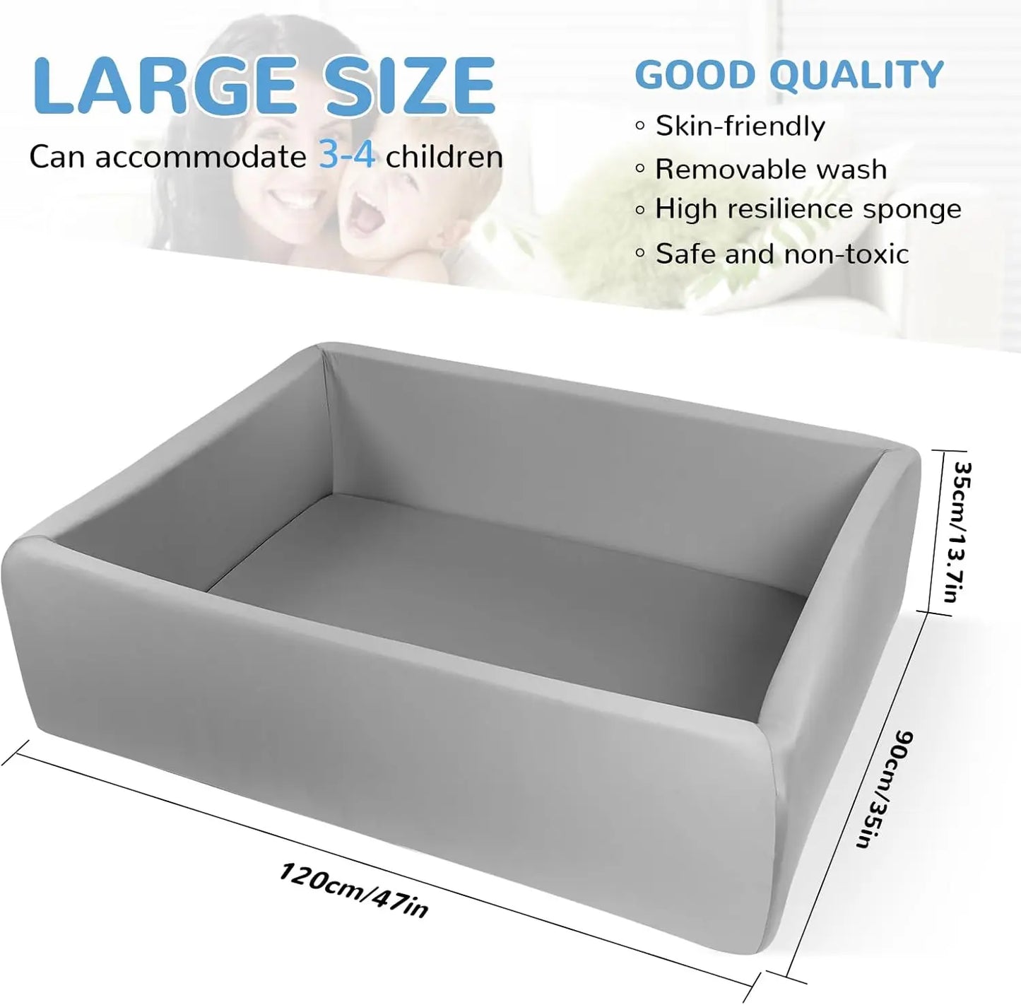 Foam Ball Pit for Children Toddlers, 47 Inch Rectangle Kids Ball Pool, Soft Ball Pit Large Size, Ideal Gift for Children Indoor