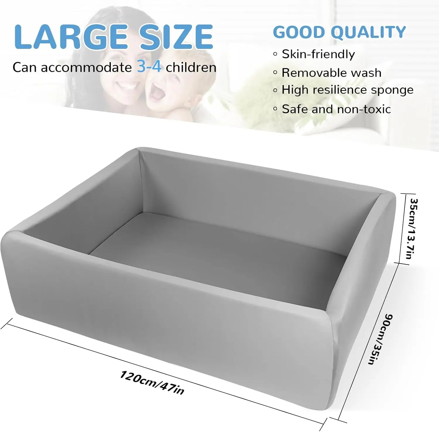 Foam Ball Pit for Children Toddlers, 47 Inch Rectangle Kids Ball Pool, Soft Ball Pit Large Size, Ideal Gift for Children Indoor