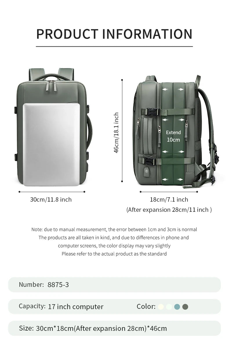 Travel Backpack For Men Expanded 39L hiking Business Laptop Backpack For Women USB charging 17 inch waterproof school Backpack