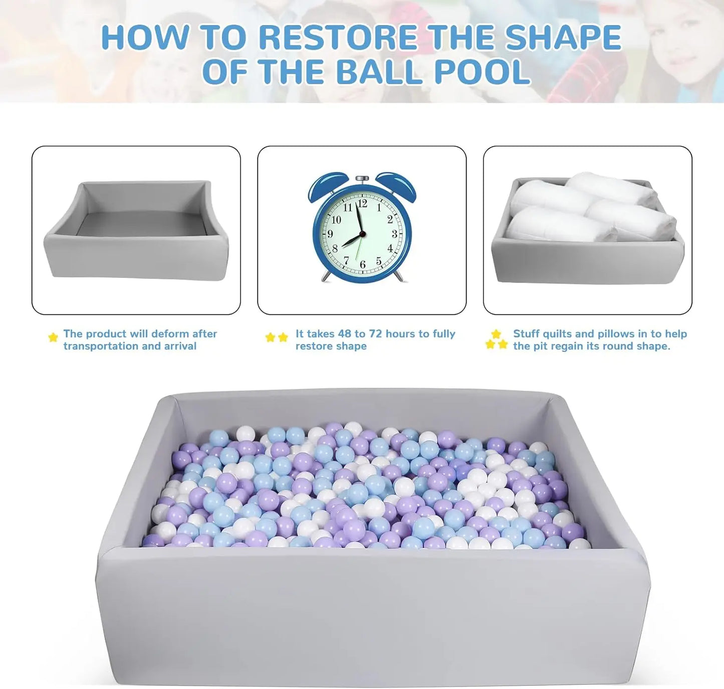 Foam Ball Pit for Children Toddlers, 47 Inch Rectangle Kids Ball Pool, Soft Ball Pit Large Size, Ideal Gift for Children Indoor