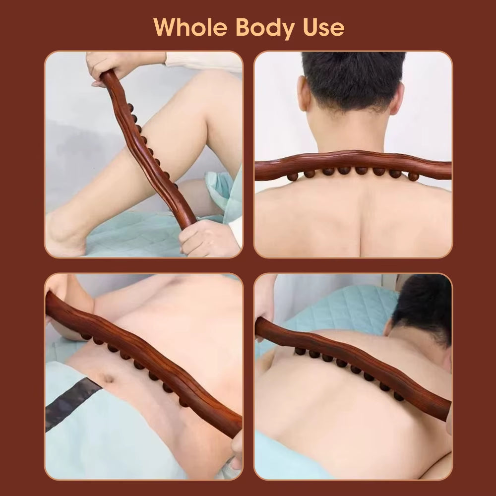 8 Beads Carbonized Beech Wood Massage Stick Household Health Care Dredging Meridians Scraping for Shoulders Neck Waist Back