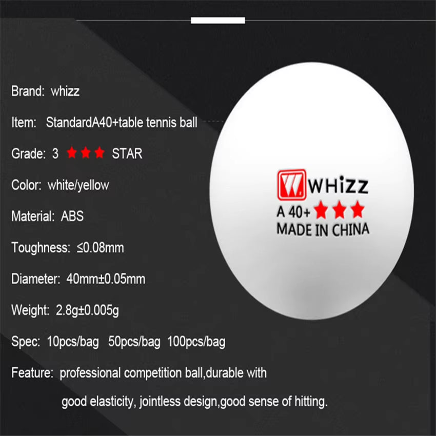 WHIZZ 3-Star 20~100 PCS Table Tennis Ball National Standard Training Balls ABS 40+ High Elasticity Quality Ping-Pong Balls