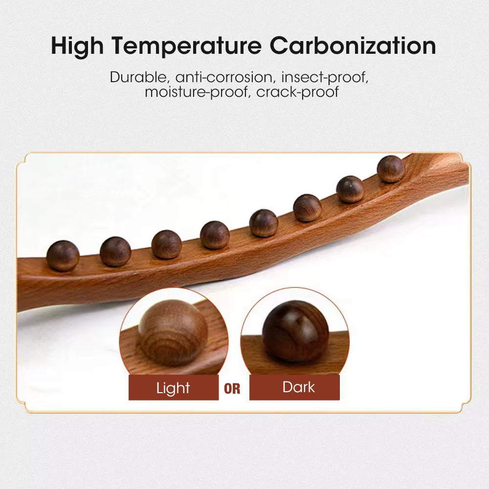 8 Beads Carbonized Beech Wood Massage Stick Household Health Care Dredging Meridians Scraping for Shoulders Neck Waist Back