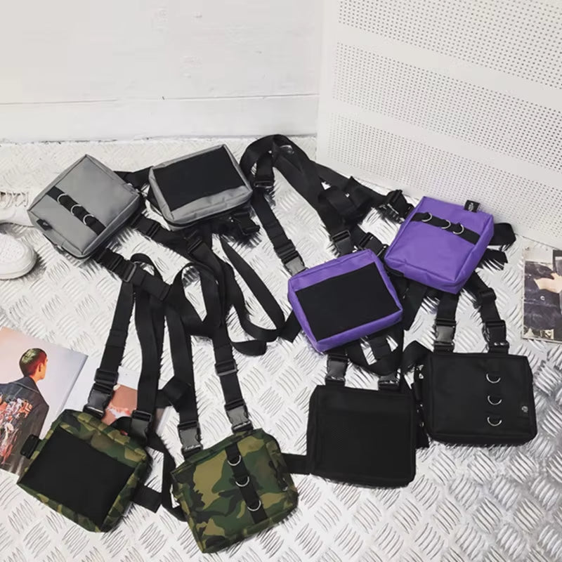 Punk Chest Bag Hip-Hop Tactical Streetwear Waist Pack Unisex Outdoor Functional Vest Bag Trend Two Pockets Harness Chest Rig Bag