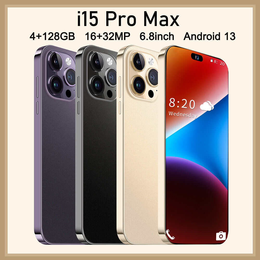 I15 Pro Max Global Unlocked Smartphone 128GB Android13 Dual SIM Cheap Cell Phone